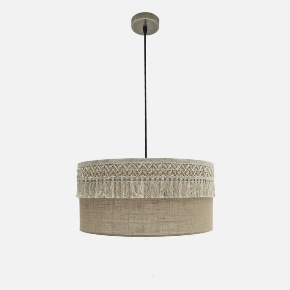 Colgante Ekaterina 2xe27 Cuero/saco Regx50x50 Cm Con Pasamaneria