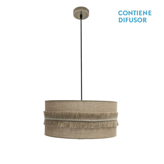 Colgante Kala 2xe27 Cuero/saco Regx50x50 Cm Con Flecos