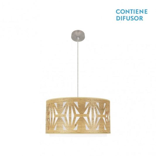 Colgante Katerina 2xe27 Niquel/Madera Clara Regx50x50 cm