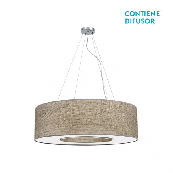 Colgante Mediano Haiti 4xe27 Cromo/Madera Gris Regx65x65 Cm
