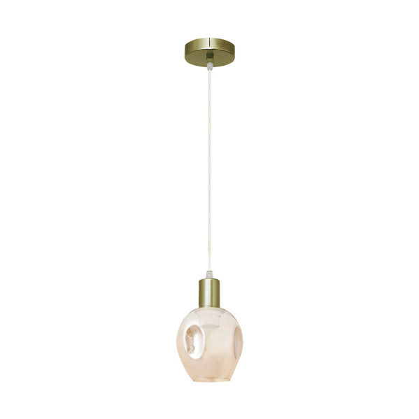 Colgante Meteoro 1xe27 Cuero/ambar Regx14 3 Oquedades