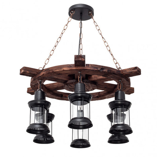 Colgante Rustico Finca 6xe27 Timonel Negro Regx75x75 Cm