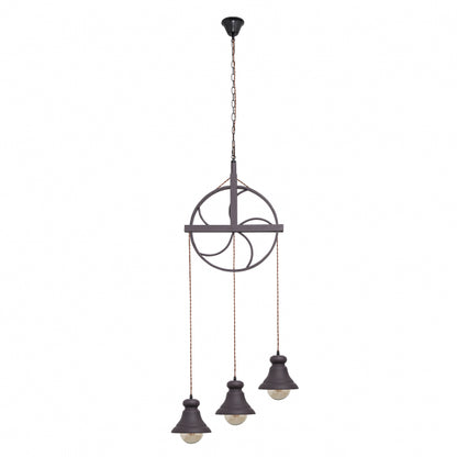Colgante Rustico Rueca  3xe27 Marron