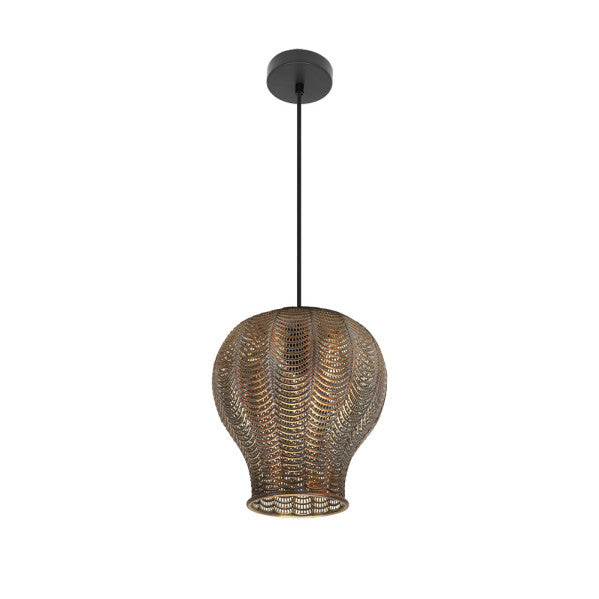 Colgante Trikala Negro/cuero Envejecido 1xe27 Regx29x29 Cm