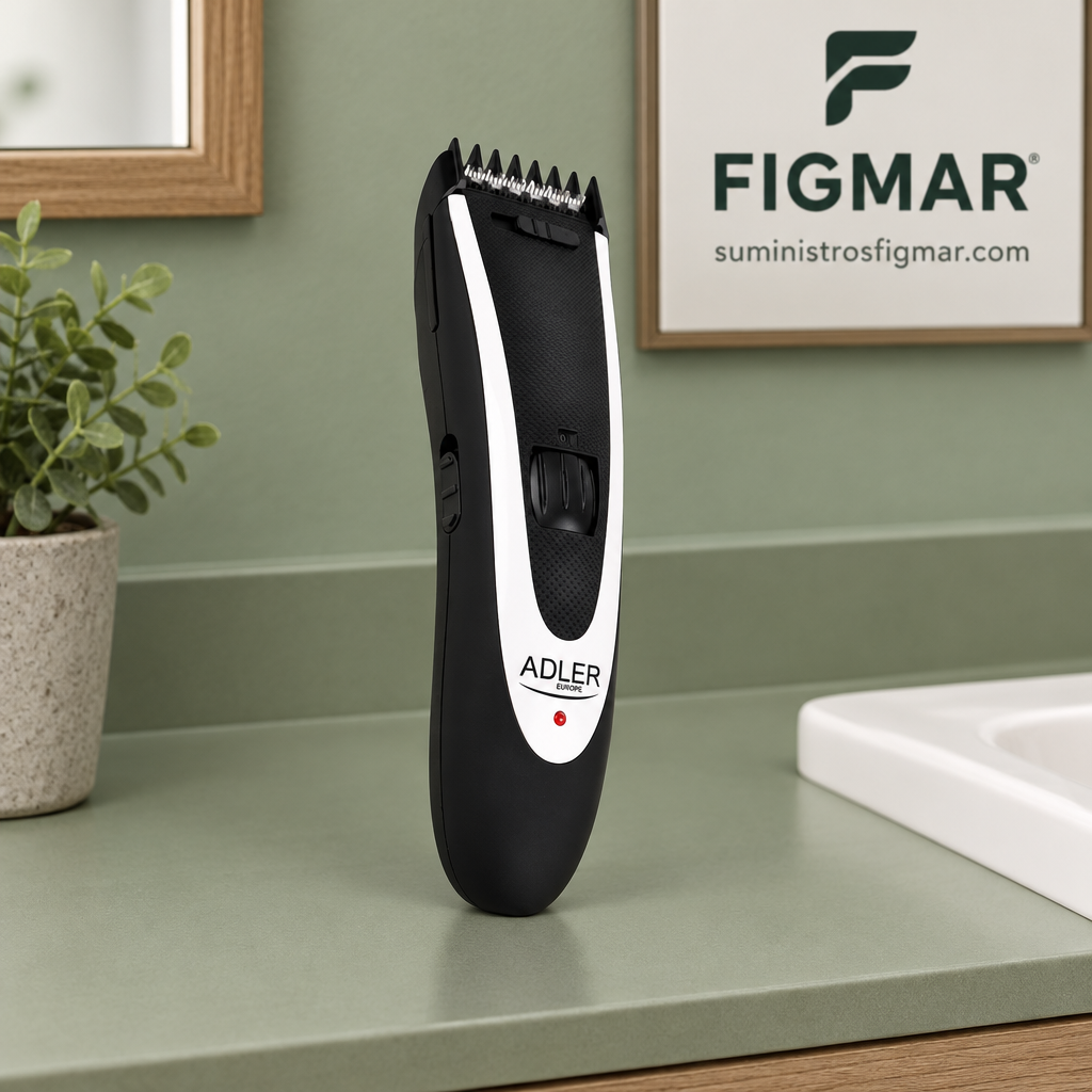 Cortapelos Adler AD2822 en baño verde salvia con Figmar al fondo