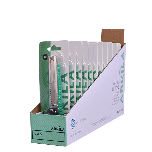 Cuter 18mm Preciso Verde Retract.guia Inox.bloqueo De Rueda Antideslizante Ergonomico 3x15,5x5cm