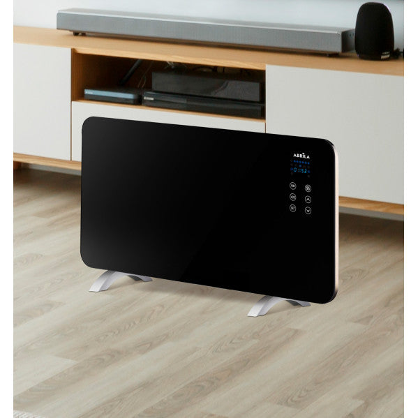 Emisor Termico Cristal Himalaya 1500w Negro 2pot encias Xaluminio,remoto,temporizador,ip24 38x76x6,86 Cm