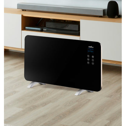 Emisor Termico Cristal Himalaya 1500w Negro 2pot encias Xaluminio,remoto,temporizador,ip24 38x76x6,86 Cm