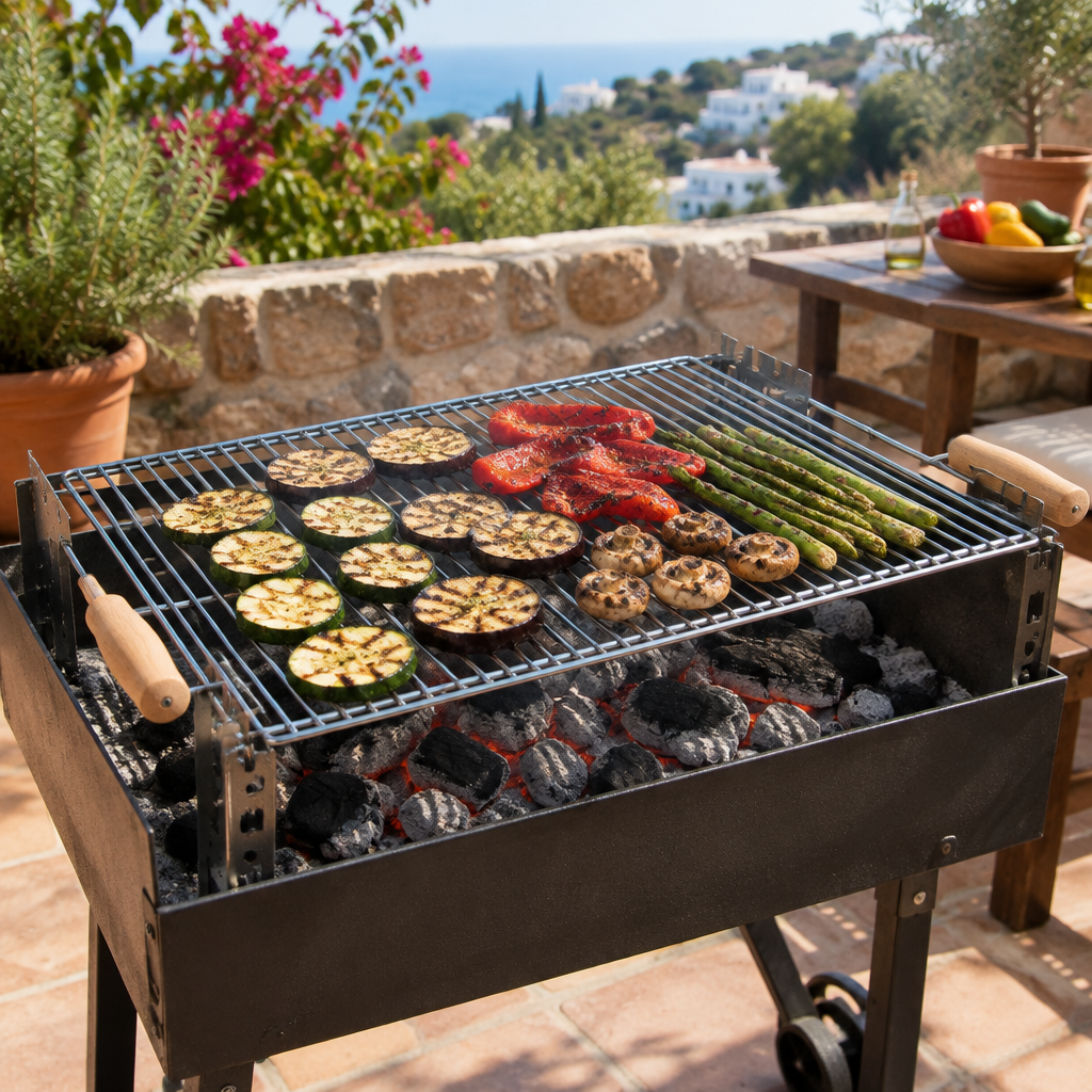 Escena ilustrativa de parrilla extensible en una barbacoa