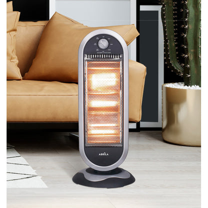 Estufa Elect.candente 1200w  Negro/plata 3potencias Oscilante 3elememtos Asa Y Antivuelco 70x30x30cm
