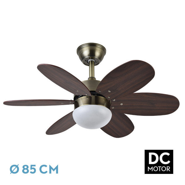 Fan Dc Alves 2xe27 Leather 6 Blades Rev. Cherry/Walnut 41x85d With Remote And Timer