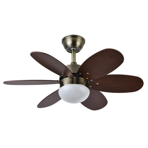 Fan Dc Alves 2xe27 Leather 6 Blades Rev. Cherry/Walnut 41x85d With Remote And Timer