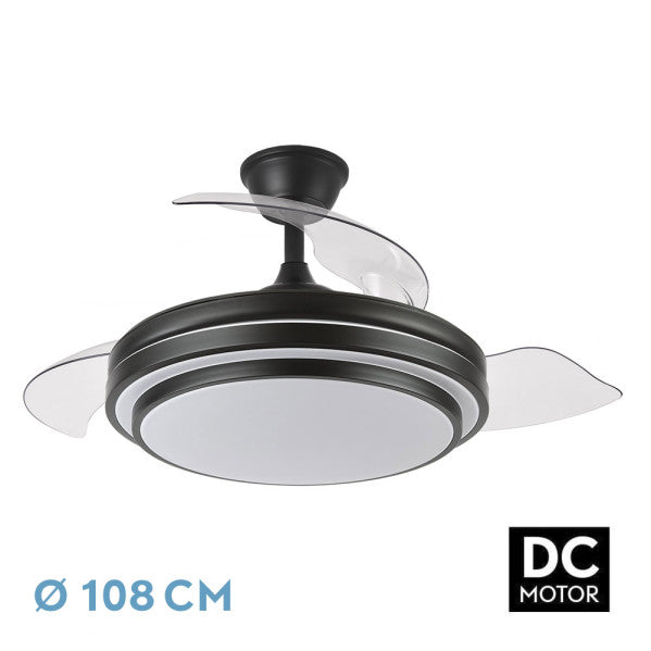 Fan DC Ibe 59w 6980lm Black 3 Pull-out Blades 107d 3000-4000-6000k Remote, Memory and Timer