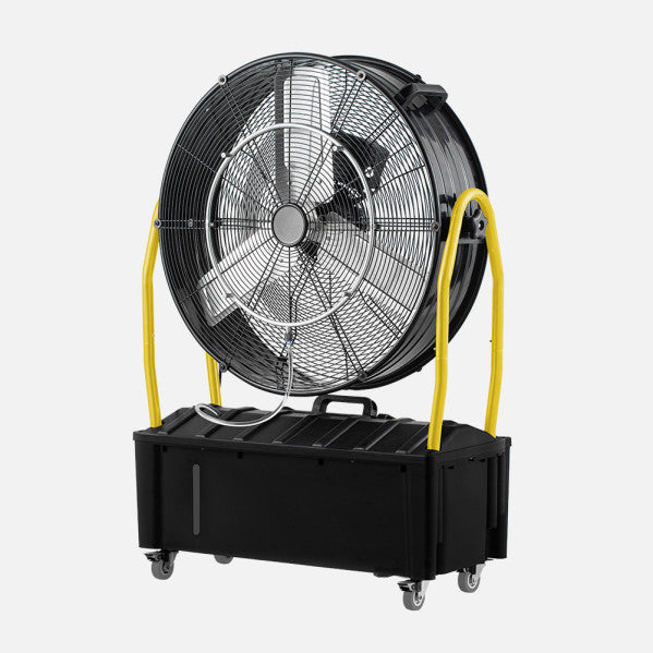 Industrial Misting Fan Excalibur 300w Black/yellow 3blades 3vel. 65d Water Tank 25l C/wheels 101x71x30cm