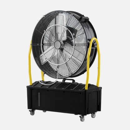 Industrial Misting Fan Excalibur 300w Black/yellow 3blades 3vel. 65d Water Tank 25l C/wheels 101x71x30cm