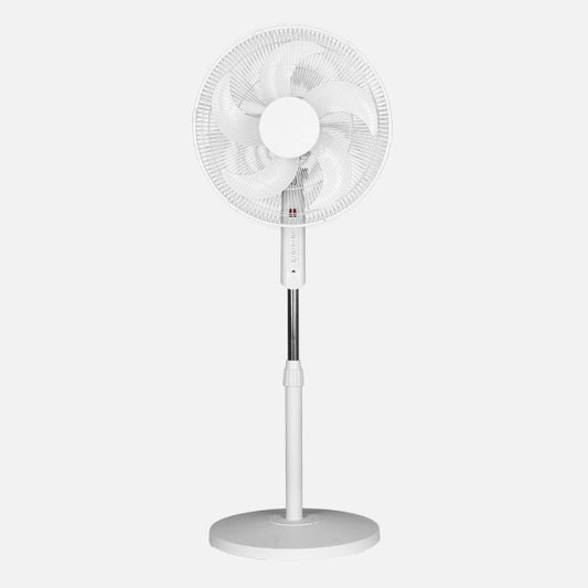 Liberty White Pedestal Fan 3speed 45w 5blades Fixed And Rotary With Remote And Timer Adj.x43x43cm