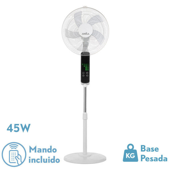Floor Fan Rodium White 3 speeds 45w Regx43x40cm Oscillating 5 blades, touch control w/ remote and timer