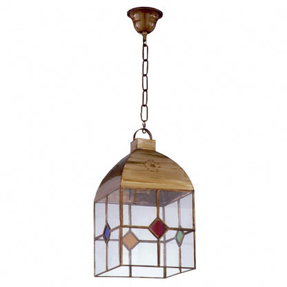 Farol Granadino 4 Caras Grande 1xe27 Cuero/colores REGx20x20 Cm