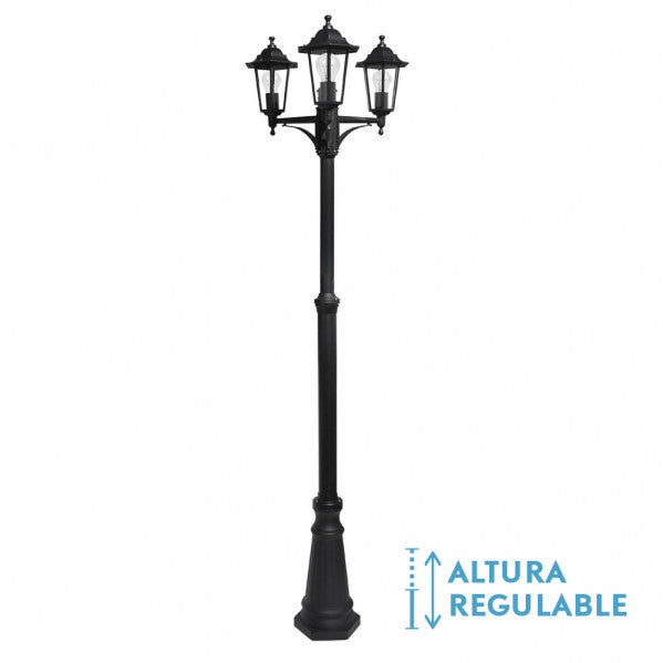 Farola Exterior Aluminio Auriga 3xe27 Negro Ip44 220x62x62 Cm  Regulable En Altura