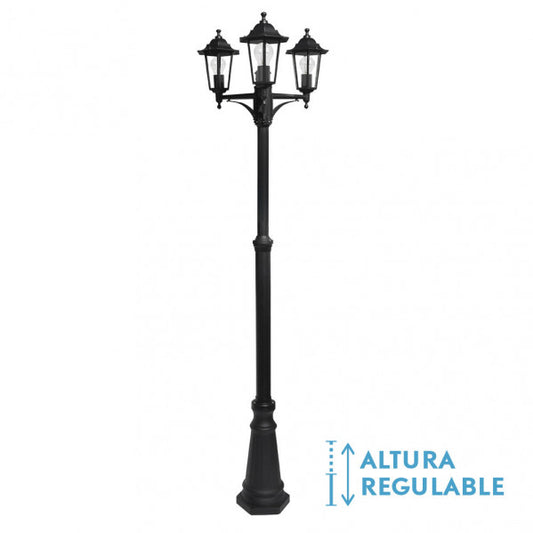Farola Exterior Aluminio Auriga 3xe27 Negro Ip44 220x62x62 Cm  Regulable En Altura