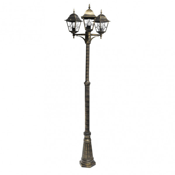 Farola Exterior Aluminio Bootes 3xe27 Neg/oro Ip44 228x62x62 Cm