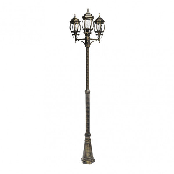 Farola Exterior Aluminio Caelum 3xe27 Neg/oro Ip45 228x55x55 Cm