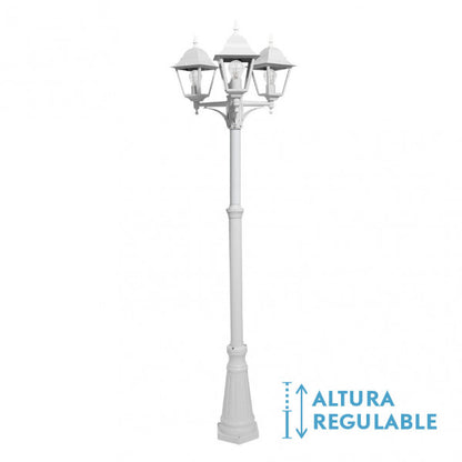 Farola Exterior Aluminio Spica 3xe27 Blanco Ip44 220x62x62 Cm  Regulable En Altura