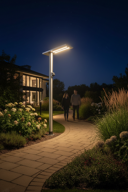 Farola LED Solar 40W CCT 6000Lm Sensor Crepuscular y Movimiento IP65 F-Bright
