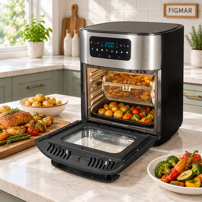 Freidora de aire GSC tipo horno con pollo y marca Figmar