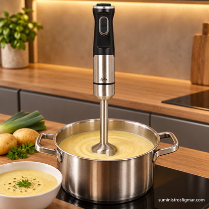 Batidora de mano JATA JEBT1851 inoxidable de 1500 W en una cocina moderna, imagen de Suministros Figmar