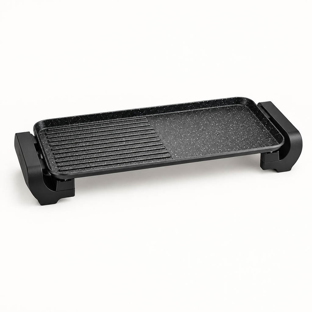 Plancha de asar y grill Tokachi negra de 1800 W con placa cerámica antiadherente y doble zona de cocción