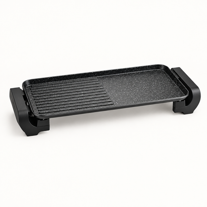 Plancha de asar y grill Tokachi negra de 1800 W con placa cerámica antiadherente y doble zona de cocción