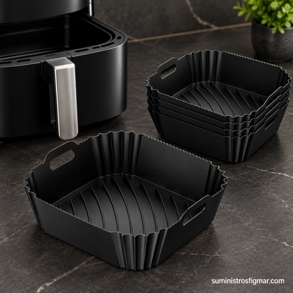 Detalle de la bandeja de silicona Manacor de 6 por 22,5 por 22 cm y su pack de 6 unidades, imagen de Suministros Figmar