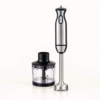 Batidora de mano HAEGER Extreme Chopper de 1000 W con picadora sobre una superficie clara