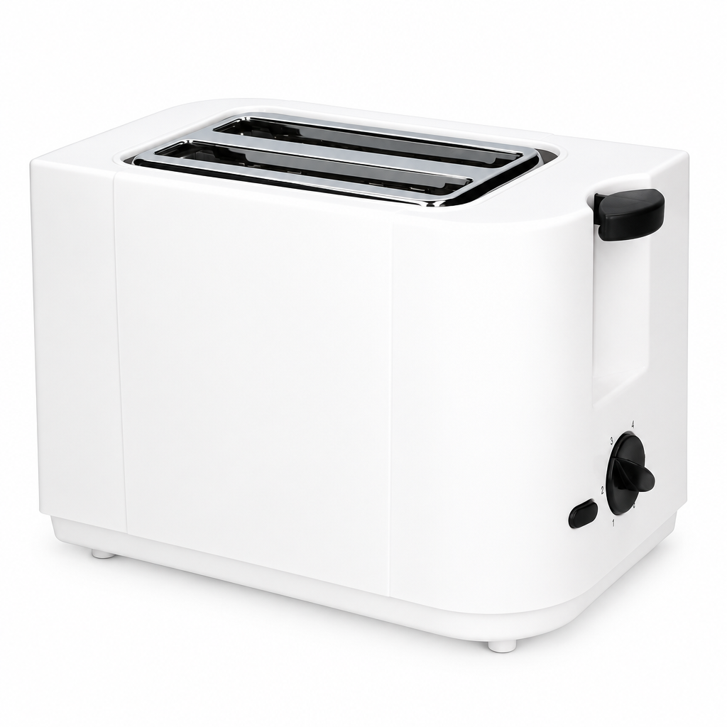 Tostador Valine blanco de 700 W con dos ranuras, visto sobre fondo blanco