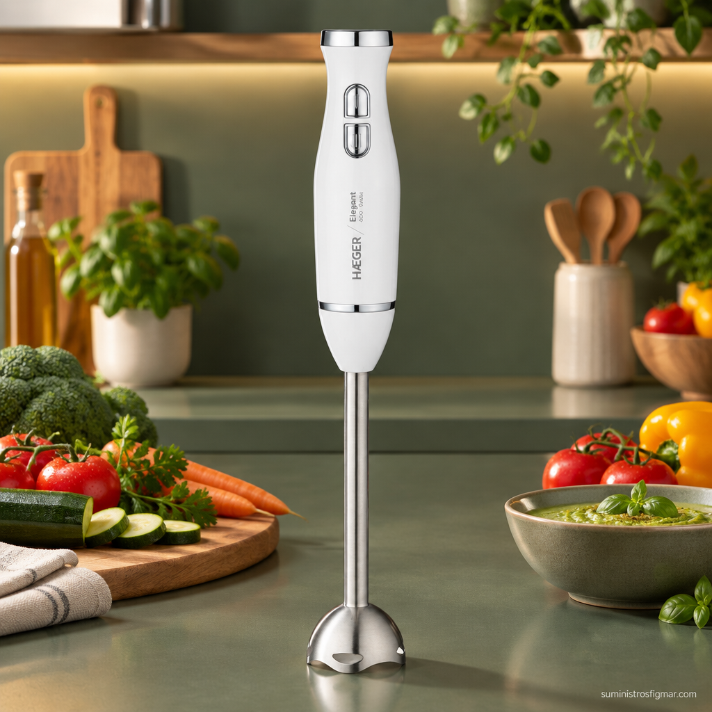 Batidora de mano HAEGER Elegant 400 W en una cocina moderna, imagen de Suministros Figmar