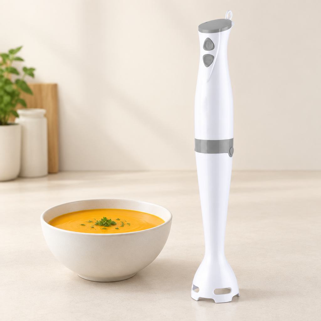 Batidora de mano KEVER 700 W GSC junto a un bol de crema en una cocina minimalista