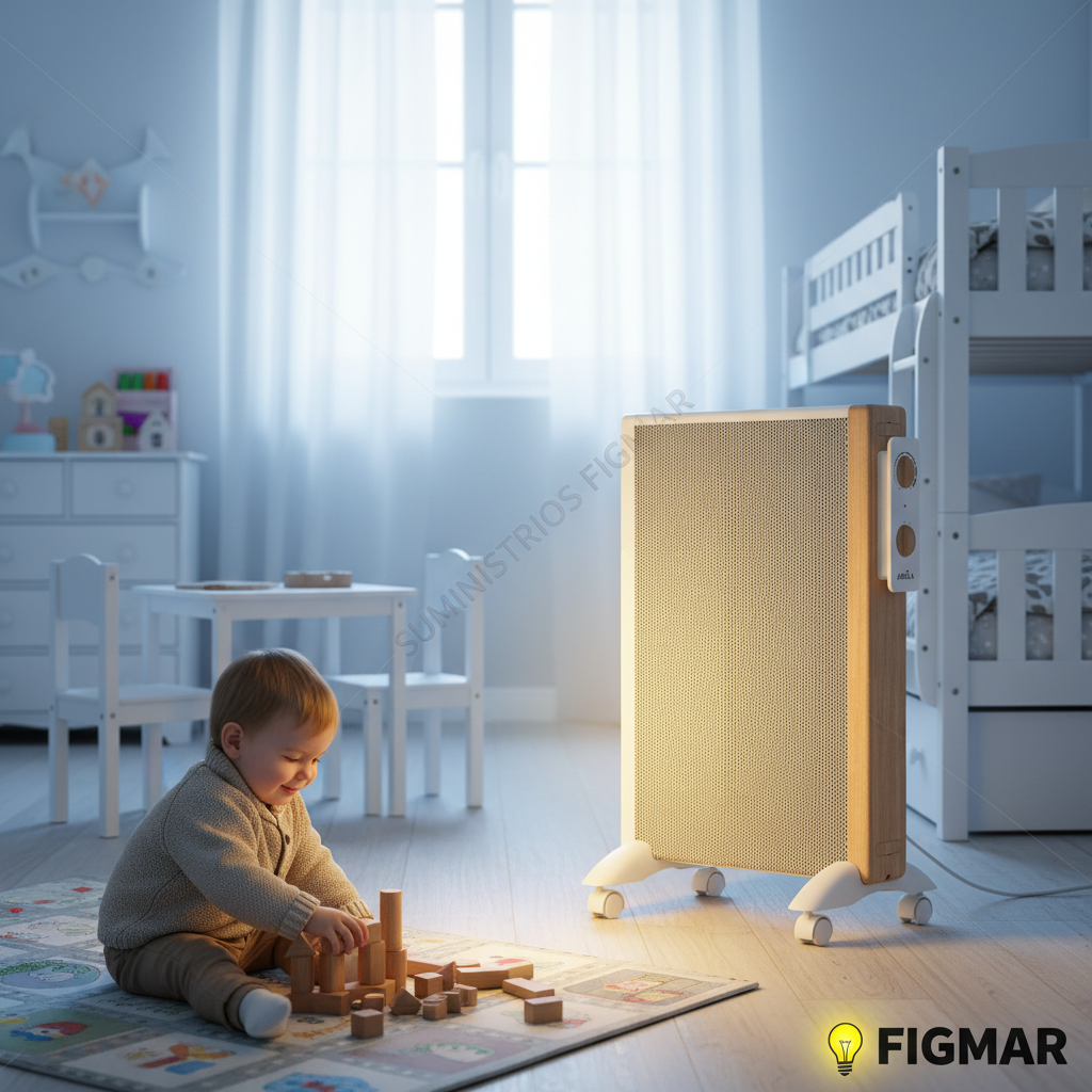 Radiador de Mica Badin 1500W Blanco/Madera en habitación infantil - Suministros Figmar