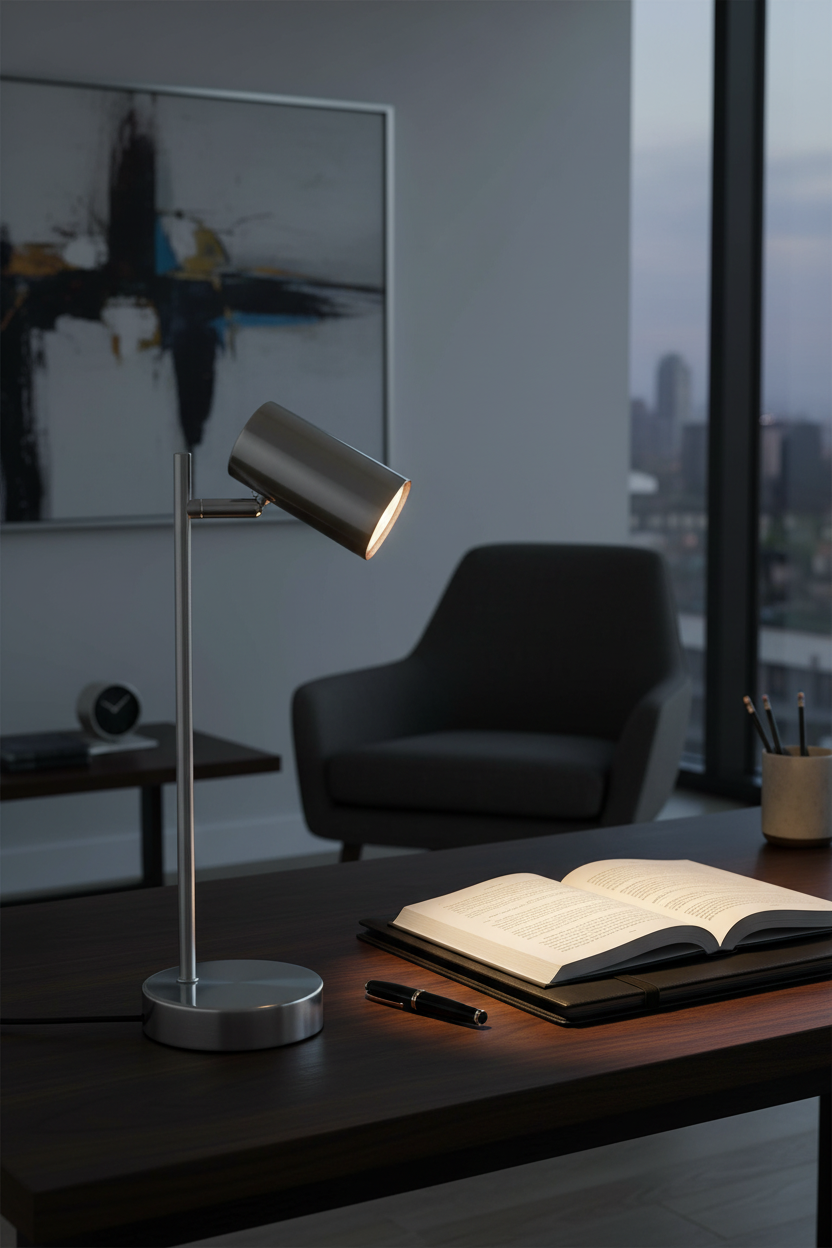 Lámpara sobremesa foco orientable níquel GU10 Robby Globo Lighting en escritorio moderno elegante