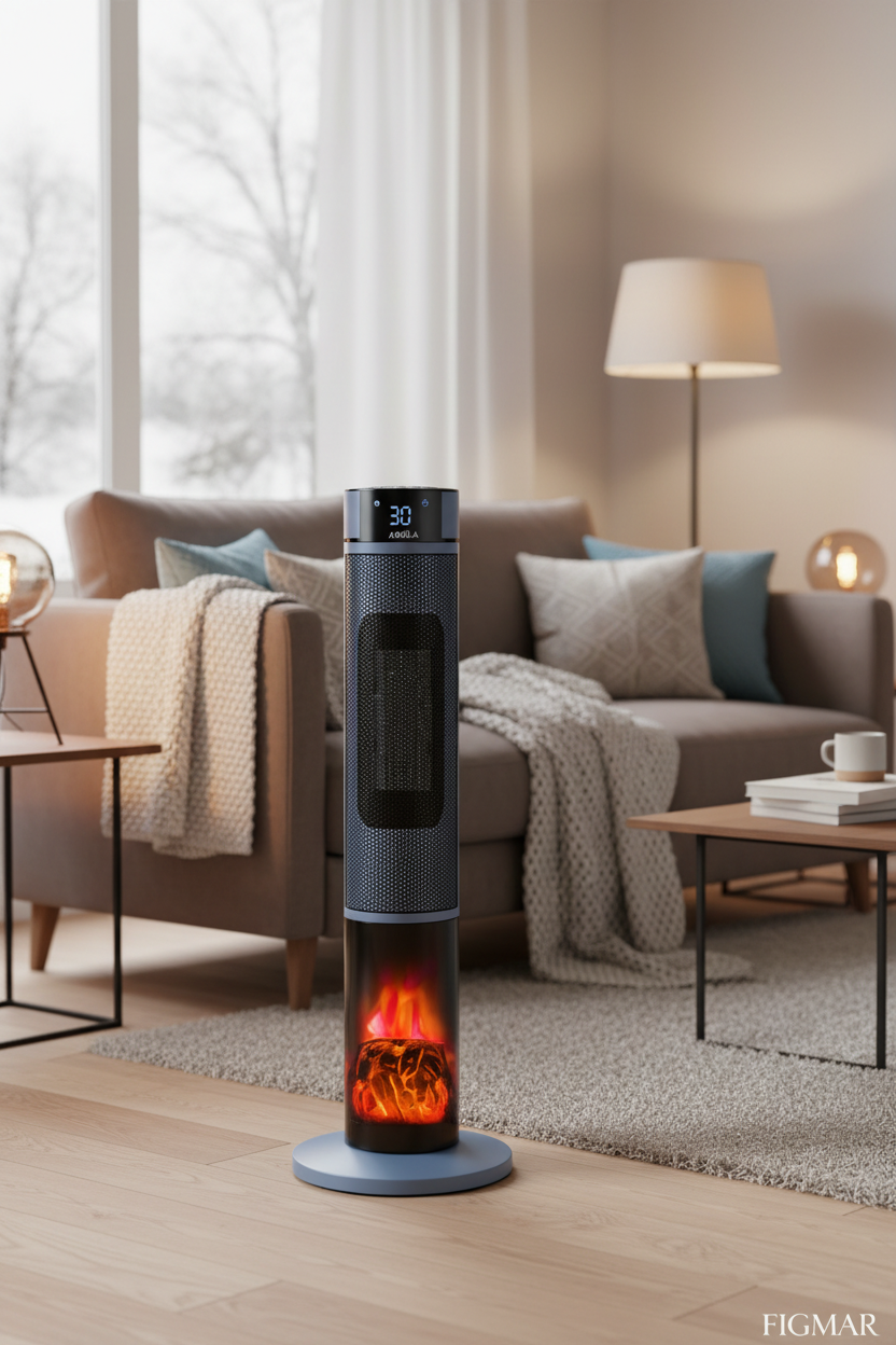 Termoventilador cerámico torre Everton 2000W en salón moderno