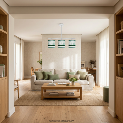 Recreación de lámpara Caledonia de 55 cm y tres luces en un salón de tonos naturales