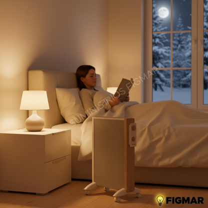 Radiador de Mica Badin 1500W Blanco/Madera en dormitorio - Suministros Figmar