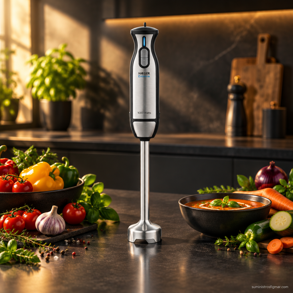 Batidora de mano HAEGER Extreme 1000 W en una cocina moderna, imagen de Suministros Figmar