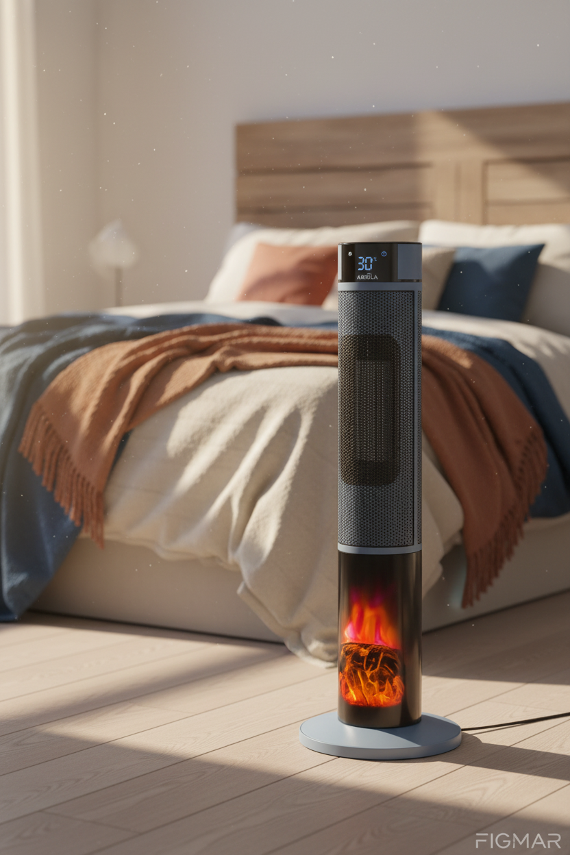 Termoventilador cerámico torre Everton 2000W en dormitorio