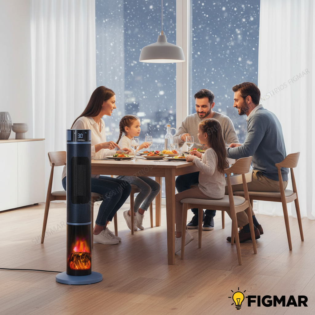 Termoventilador Torre Everton 2000W Azul/Negro en comedor - Suministros Figmar