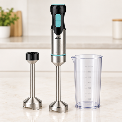 Batidora de mano JATA Turbo de 1500 W con vaso medidor sobre una encimera clara y limpia