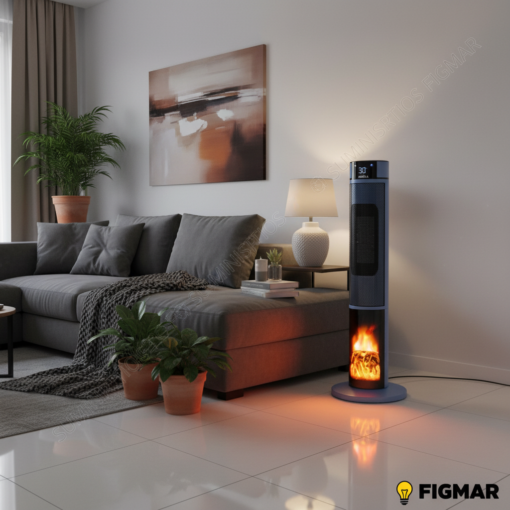 Termoventilador Torre Everton 2000W Azul/Negro en salón - Suministros Figmar
