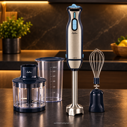 Set de batidora de mano JATA 1000 W con picadora, batidor y vaso de 600 ml, imagen de Suministros Figmar