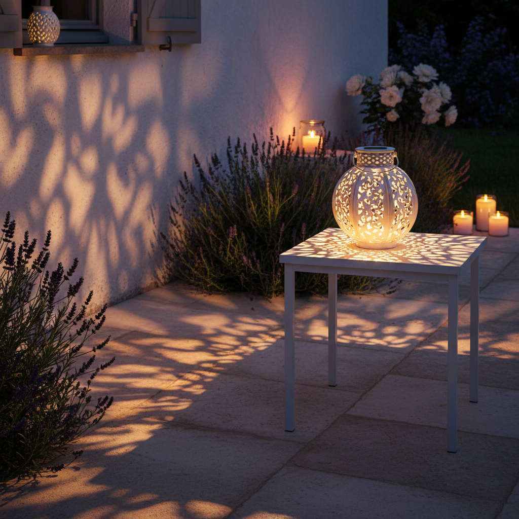 Lámpara Solar Blanca Vintage Metálica Efecto Sombras Galix