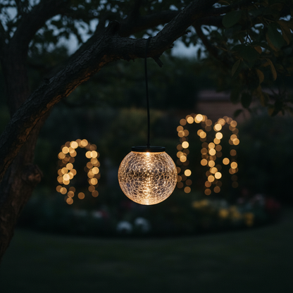 Lámpara Solar Bombilla Colgante Efecto Cristal Roto 15cm Galix